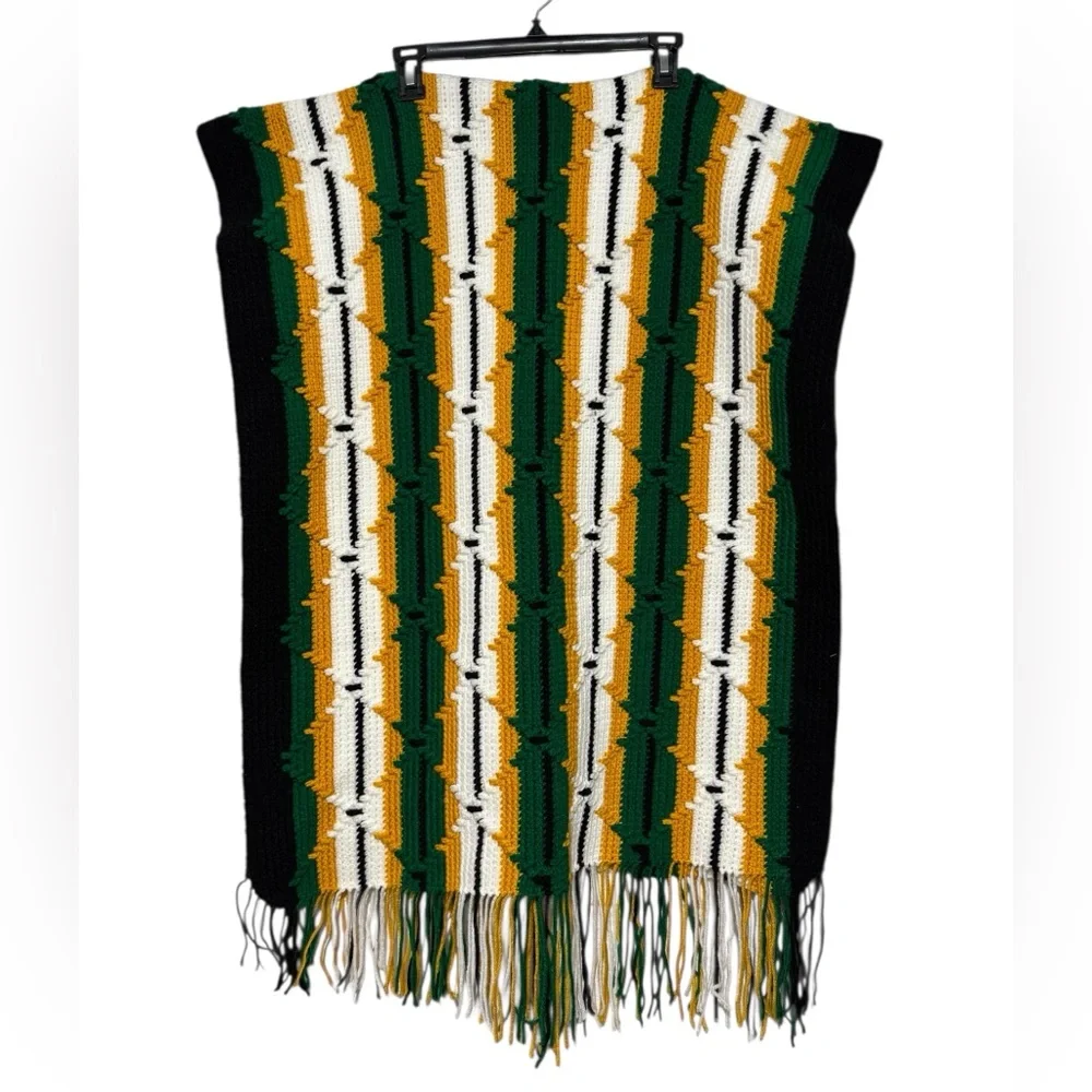Vtg Handmade‎ Crochet Fringe Afghan Throw Western Aztec 1970s 1960s Retro MCM